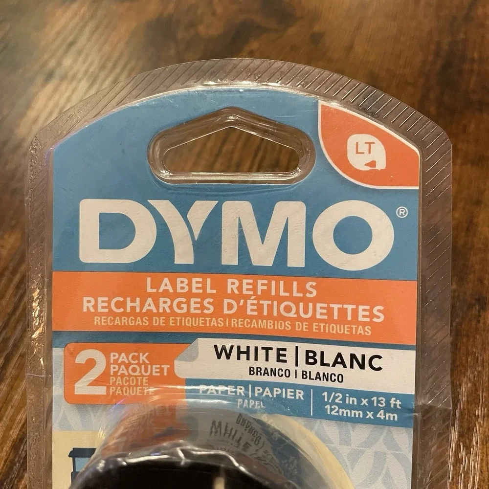 ✅DYMO LetraTag Refills 2 Pack White Paper Label Tape 12mm x 4m #️⃣0518